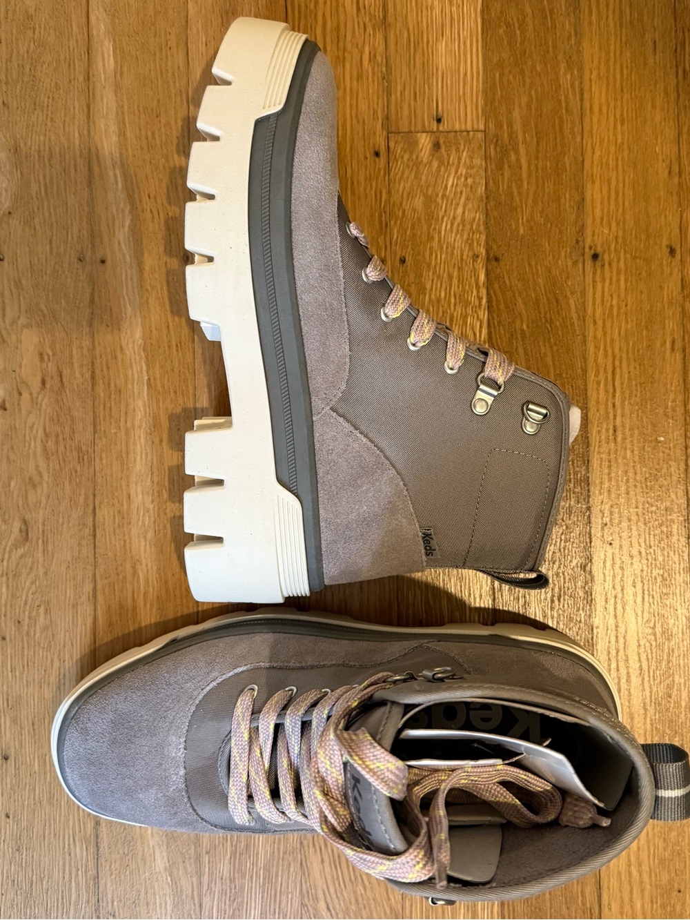 Keds Soho Platform Ankle Boot Nylon Suede Gray Lace Up 7 NEW